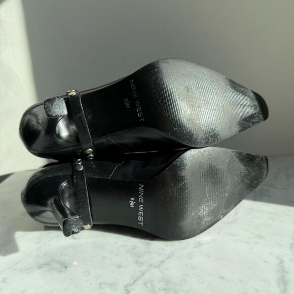 Nine West Black Leather Studded Ankle Booties Size 5.5 - Picture 6 of 7